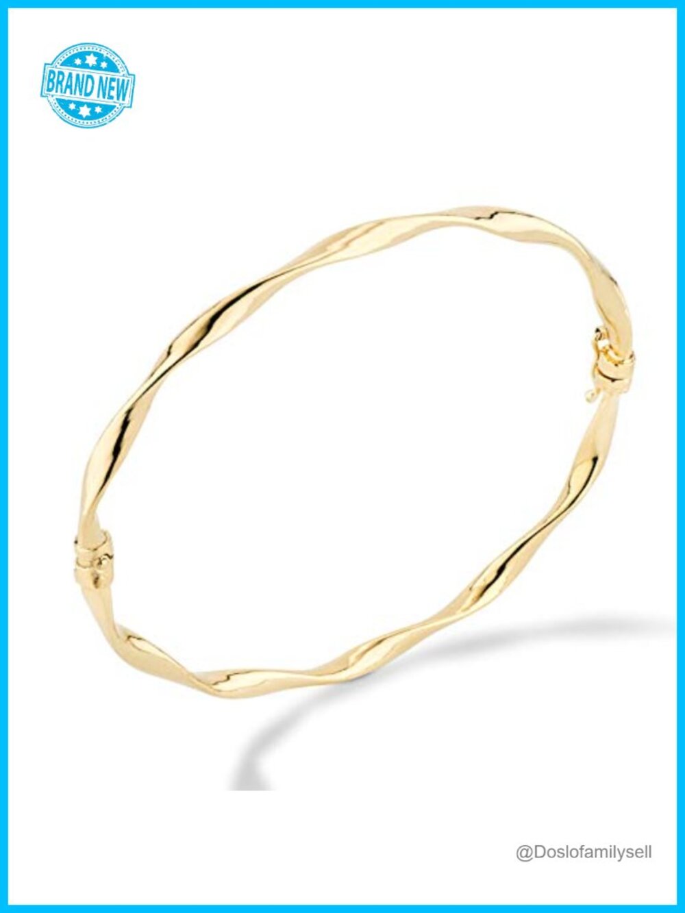 18K Gold Plated Sterling Silver Oval Twist Hinged Bangle Bracelet Women